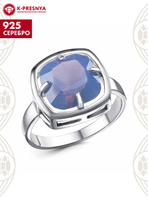 Кольцо серебро 925 пробы, покрытие - платинирование, вставка - ситалл собственной огранки