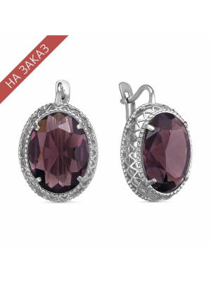 Серьги серебро 925 пробы, покрытие - родирование, вставка - искусственный альмандин