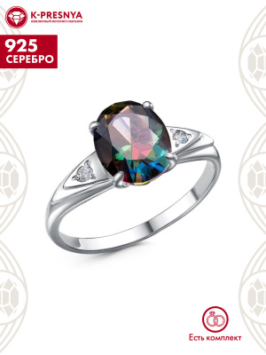 Кольцо серебро 925 пробы, покрытие - платинирование, вставка - фианит (недрагоценный камень)