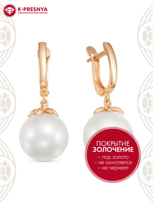Серьги серебро 925 пробы, покрытие - золочение, вставка - имитация жемчуга