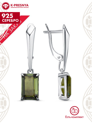 Серьги серебро 925 пробы, покрытие - родирование, вставка - ситалл собственной огранки