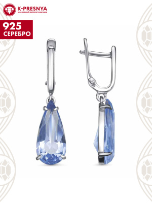 Серьги серебро 925 пробы, покрытие - платинирование, вставка - стекло ювелирное собственной огранки