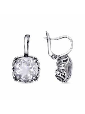 Серьги серебро 925 пробы, покрытие - оксидирование, вставка - горный хрусталь