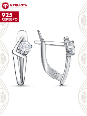 Серьги серебро 925 пробы, покрытие - родирование, вставка - фианит (недрагоценный камень)