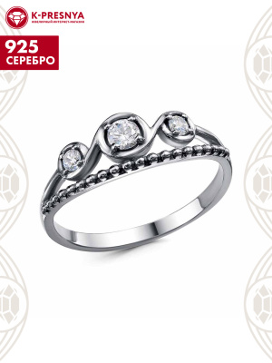 Кольцо серебро 925 пробы, покрытие - оксидирование, вставка - фианит (недрагоценный камень)