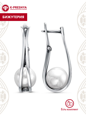 Серьги бижутерия, покрытие - серебрение с оксидированием, вставка - имитация жемчуга