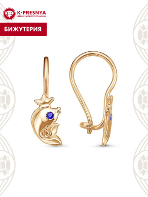 Серьги бижутерия, покрытие - золочение, вставка - стекло ювелирное preciosa