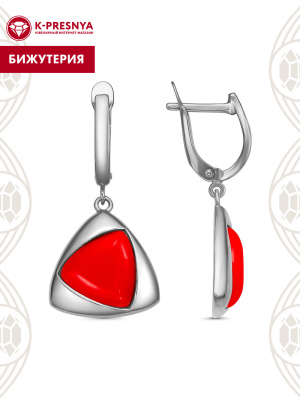 Серьги бижутерия, покрытие - серебрение с оксидированием, вставка - искусственный коралл