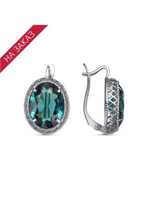 Серьги серебро 925 пробы, покрытие - родирование, вставка - искусственный аквамарин