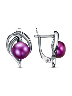 Серьги бижутерия, покрытие - серебрение с оксидированием, вставка - культивированный жемчуг