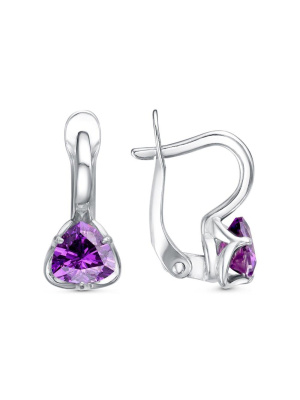 Серьги бижутерия, покрытие - серебрение, вставка - фианит (недрагоценный камень)