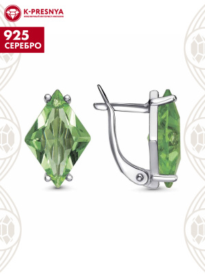 Серьги серебро 925 пробы, покрытие - платинирование, вставка - стекло ювелирное собственной огранки