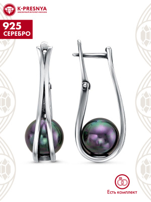 Серьги серебро 925 пробы, покрытие - оксидирование, вставка - имитация жемчуга