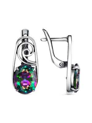 Серьги серебро 925 пробы, покрытие - оксидирование, вставка - фианит (недрагоценный камень)
