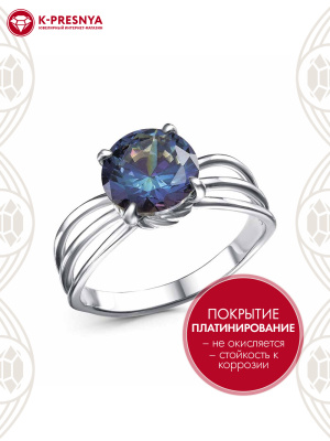 Кольцо серебро 925 пробы, покрытие - платинирование, вставка - фианит (недрагоценный камень)