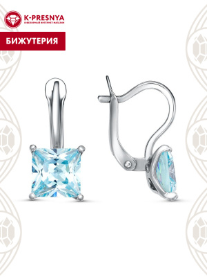 Серьги бижутерия, покрытие - платинирование, вставка - фианит (недрагоценный камень)
