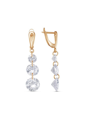 Серьги бижутерия, покрытие - золочение, вставка - фианит (недрагоценный камень)