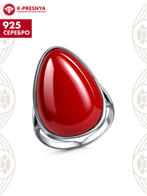 Кольцо серебро 925 пробы, покрытие - оксидирование, вставка - искусственный коралл