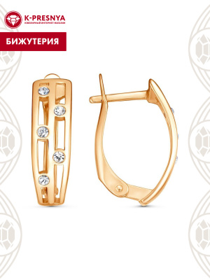 Серьги бижутерия, покрытие - золочение, вставка - стекло ювелирное preciosa