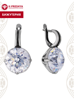 Серьги бижутерия, покрытие - серебрение с оксидированием, вставка - фианит (недрагоценный камень)
