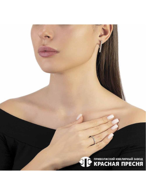 Серьги серебро 925 пробы, покрытие - родирование, вставка - фианит (недрагоценный камень)