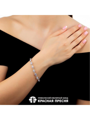 Браслет серебро 925 пробы, покрытие - платинирование, вставка - фианит (недрагоценный камень)