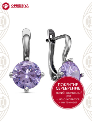 Серьги бижутерия, покрытие - серебрение с оксидированием, вставка - фианит (недрагоценный камень)