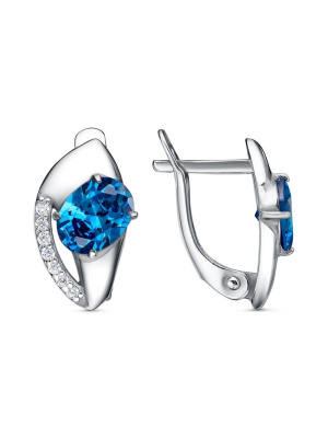 Серьги серебро 925 пробы, покрытие - платинирование, вставка - фианит (недрагоценный камень)