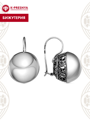 Серьги бижутерия, покрытие - серебрение с оксидированием, без вставок
