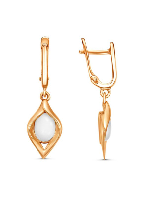 Серьги бижутерия, покрытие - золочение, вставка - искусственный агат белый