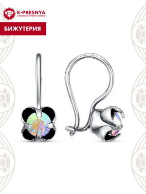 Серьги бижутерия, покрытие - серебрение с оксидированием, вставка - стекло ювелирное preciosa