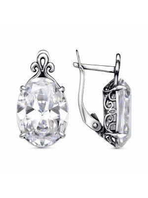 Серьги серебро 925 пробы, покрытие - оксидирование, вставка - фианит (недрагоценный камень)