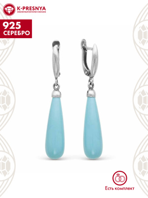 Серьги серебро 925 пробы, покрытие - оксидирование, вставка - искусственная бирюза