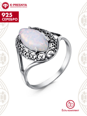 Кольцо серебро 925 пробы, покрытие - оксидирование, вставка - искусственный опал