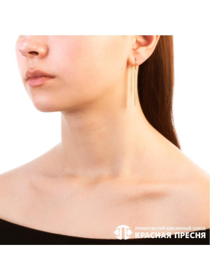 Серьги серебро 925 пробы, покрытие - золочение, вставка - фианит (недрагоценный камень)