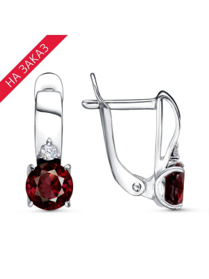 Серьги серебро 925 пробы, покрытие - родирование, вставка - гранат (полудрагоценный камень), фианит (недрагоценный камень)