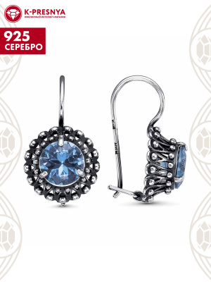 Серьги серебро 925 пробы, покрытие - оксидирование, вставка - искусственная шпинель