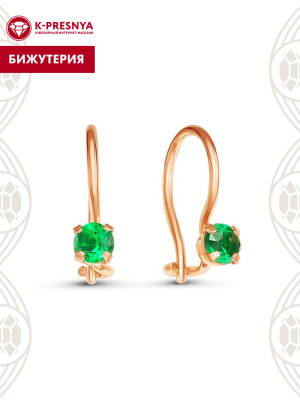 Серьги бижутерия, покрытие - золочение, вставка - искусственная шпинель