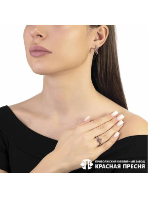 Серьги серебро 925 пробы, покрытие - золочение, вставка - фианит (недрагоценный камень)