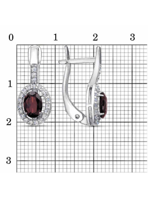 Серьги серебро 925 пробы, покрытие - родирование, вставка - гранат (полудрагоценный камень), фианит (недрагоценный камень)
