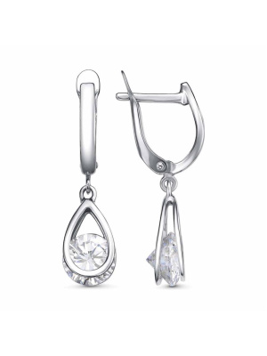 Серьги серебро 925 пробы, покрытие - платинирование, вставка - фианит (недрагоценный камень)