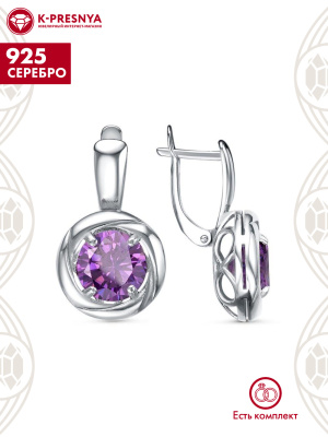 Серьги серебро 925 пробы, покрытие - платинирование, вставка - фианит (недрагоценный камень)