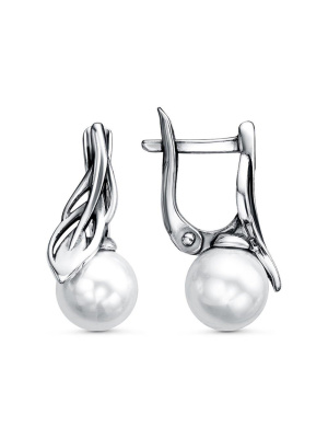 Серьги бижутерия, покрытие - серебрение с оксидированием, вставка - имитация жемчуга