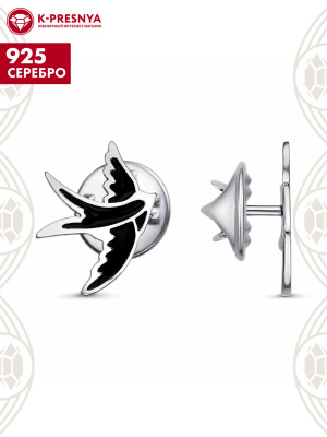 Брошь серебро 925 пробы, покрытие - платинирование, отделка - эмаль, без вставок