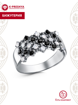 Кольцо бижутерия, покрытие - платинирование, вставка - стекло ювелирное preciosa