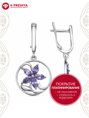 Серьги серебро 925 пробы, покрытие - платинирование, вставка - фианит (недрагоценный камень)