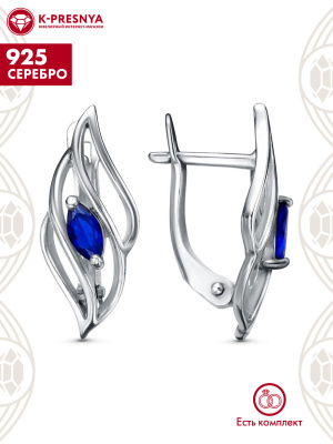 Серьги серебро 925 пробы, покрытие - платинирование, вставка - искусственная шпинель