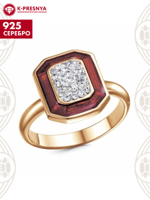 Кольцо серебро 925 пробы, покрытие - золочение, отделка - эмаль, вставка - стекло ювелирное preciosa