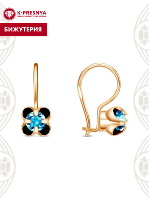 Серьги бижутерия, покрытие - золочение, вставка - стекло ювелирное preciosa