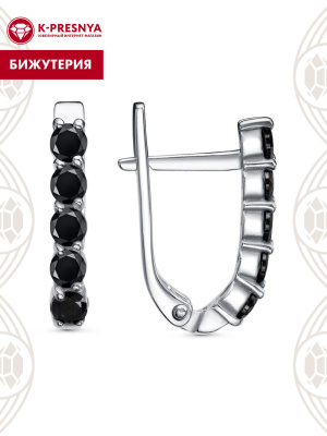 Серьги бижутерия, покрытие - платинирование, вставка - фианит (недрагоценный камень)